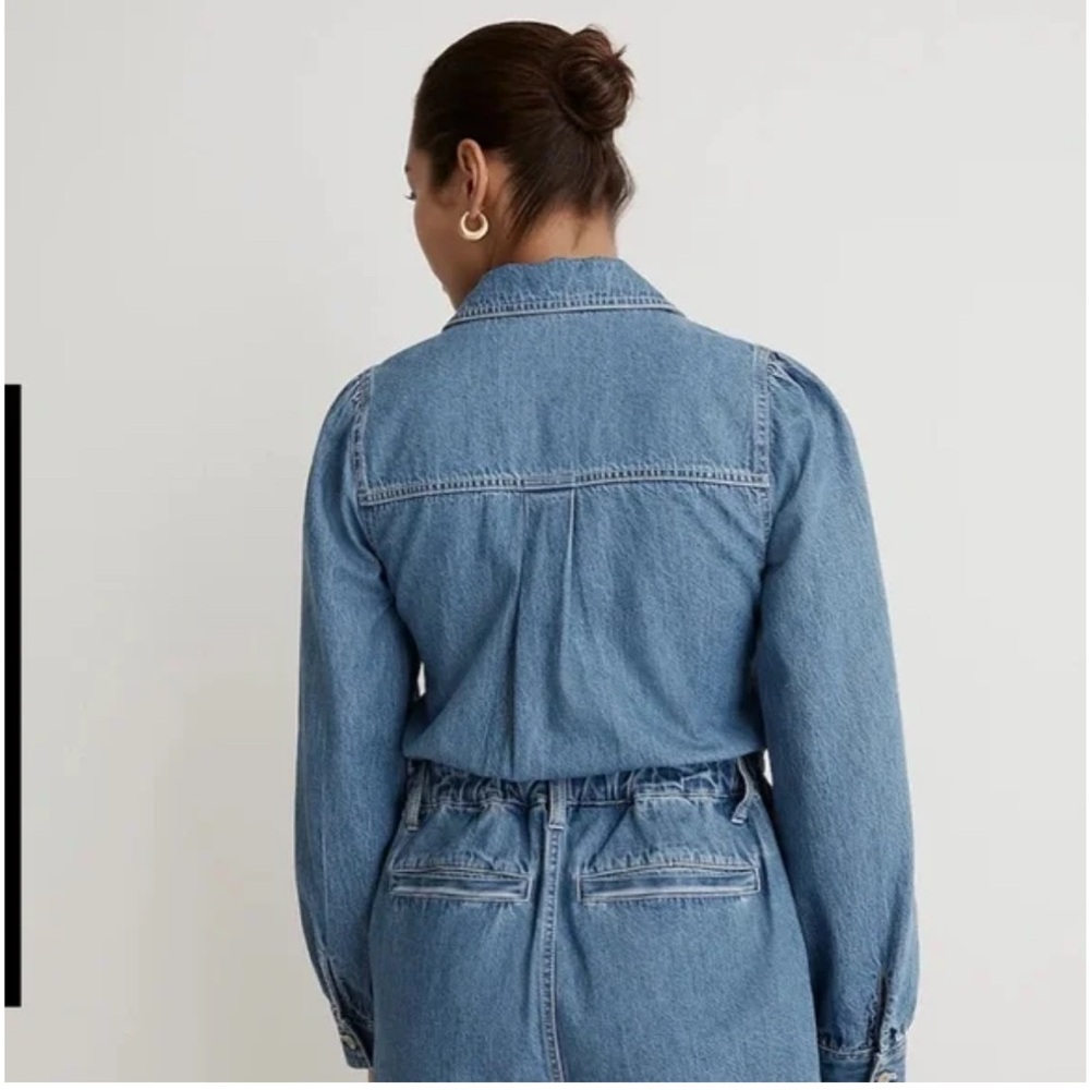 Madewell Denim Long Sleeve 100% Cotton Rushland Wash Romper Sz L - Picture 2 of 6